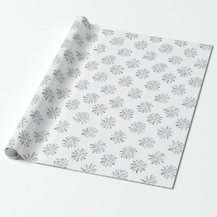 Papel De Presente Floral de Margarida Azul Minimalista