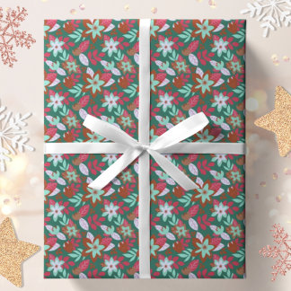 Papel De Presente Floral de Natal Botânico Moderno