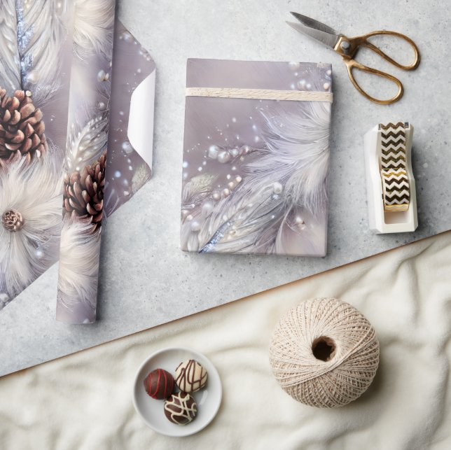 Papel De Presente Floral de Natal com Prata Elegante e Pinheiro (Artesanato)