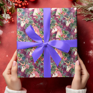 Papel De Presente Floral de Natal de Unicórnio