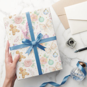 Papel de Presente Floral de Natal Pastel & Laços