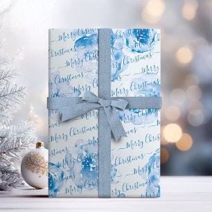 Papel De Presente Floral de Natal Personalizado Azul