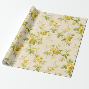 Papel De Presente Floral de Ouro Amarelo Bonito