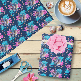 Papel De Presente Floral de Peixes de Combate Siamês