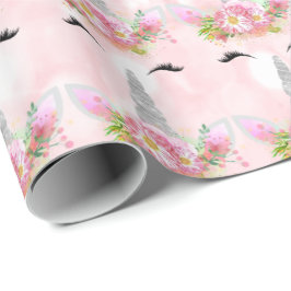 Papel De Presente Floral de Prata Floral Cor-de-Rosa Brilhante Unico