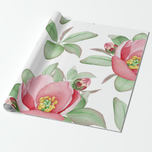 Papel De Presente Floral de Rosa de Aquarela Rosa