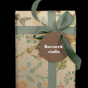 Papel De Presente Floral Delicate Oriental Jardim Dourado Kraft Cali