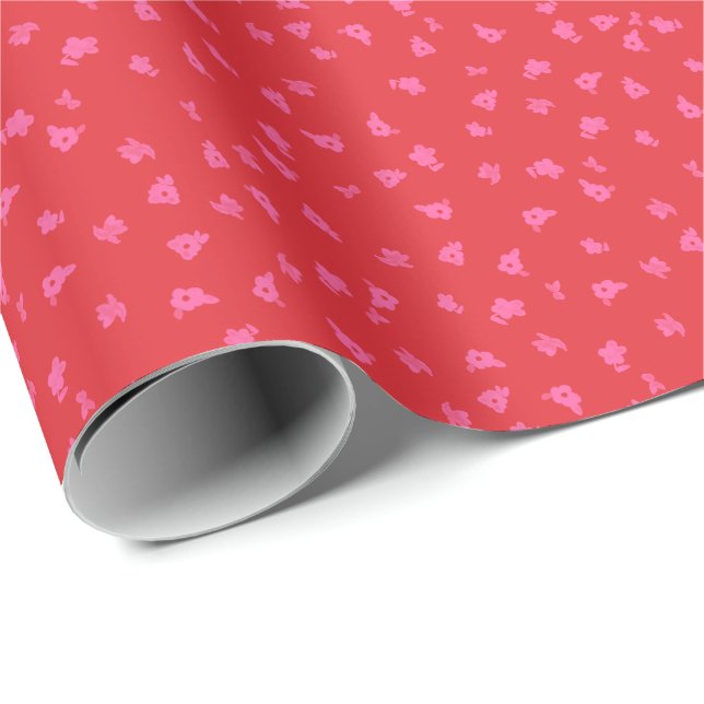 Papel De Presente Floral Ditsy Vermelho e Rosa (Ponta do rolo)