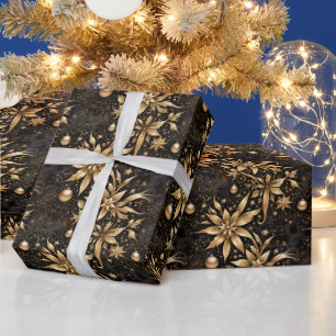 Papel De Presente Floral do Enfeites de natal Dourado Elegante