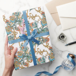 Papel De Presente Floral Dourado Barroco Elegante