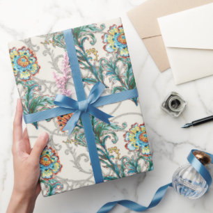 Papel De Presente Floral Dourado Barroco Elegante