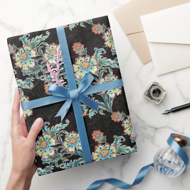 Papel De Presente Floral Dourado Barroco Elegante (Presentear)