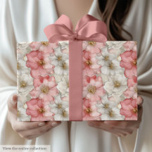 Papel de presente floral dourado e rosa pastel eté