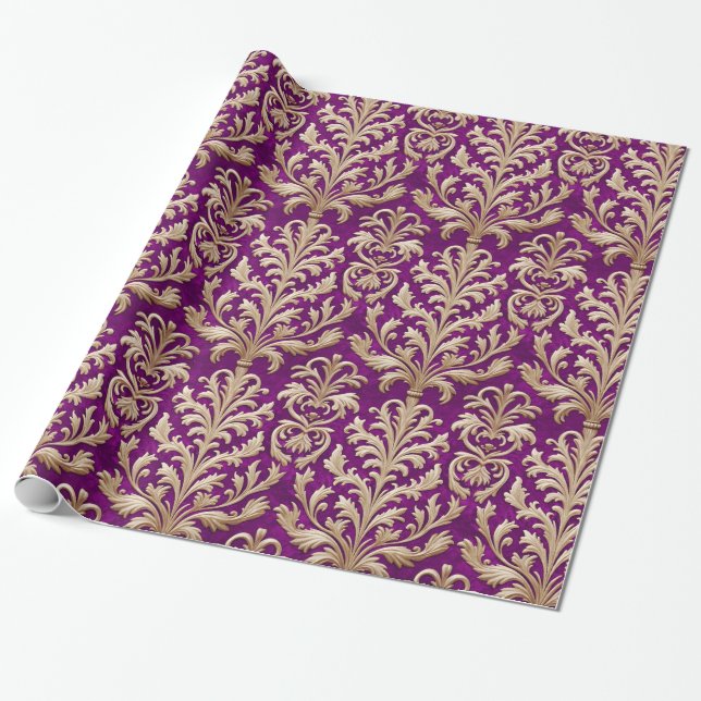 Papel De Presente Floral Dourado pálido Damasco Real Rosa Velvet (Desenrolado)