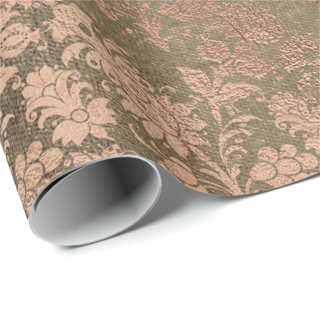 Papel De Presente Floral Dourado Rosa Real Foxier Blush Pó (Ponta do rolo)