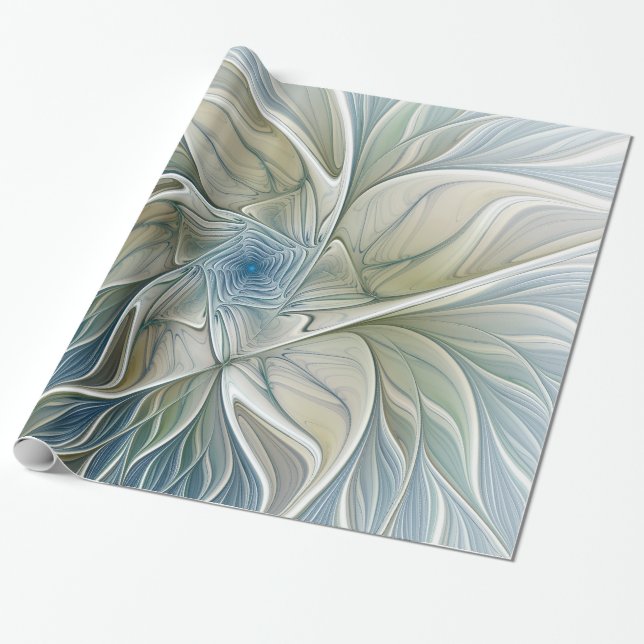 Papel De Presente Floral Dream Pattern Abstrato Blue Khaki Fractal (Desenrolado)