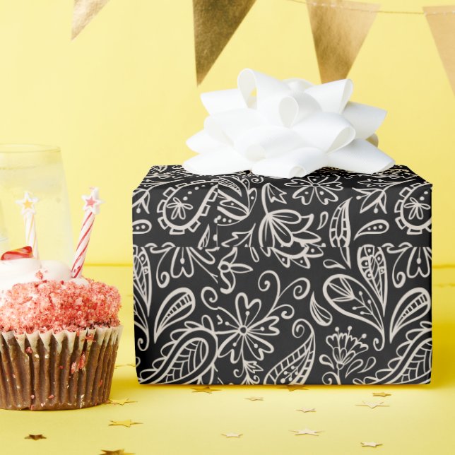 Papel De Presente Floral E Sem Glamor Padrão Moderno (Festa de aniversário)