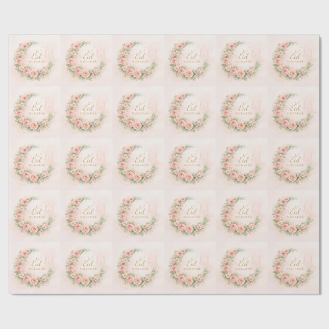 Papel De Presente Floral Eid Mubarak – Presente Islâmico Rosa Bege (Aberto)