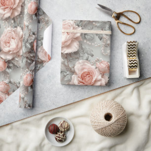 Papel De Presente Floral Elegante Rosa Rosa Rosa Rosa Rosa Rosa Vint