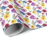Papel de Presente Floral em Aquarela Brilhante e O<br><div class="desc">Envolva presentes neste lindo papel de presente floral em aquarela brilhante e ousado! Perfeito para qualquer celebração ou ocasião.</div>