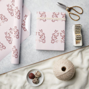 Papel De Presente Floral Escandinavo Vermelho e Branco