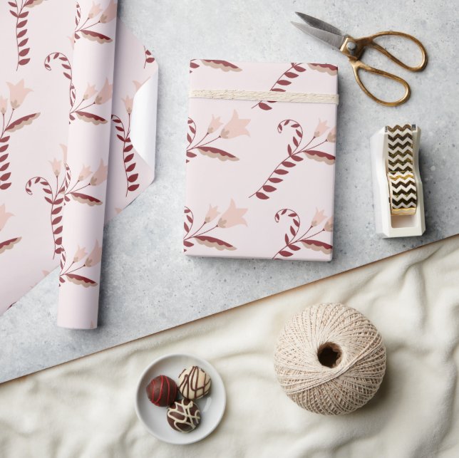 Papel De Presente Floral Escandinavo Vermelho e Branco (Artesanato)