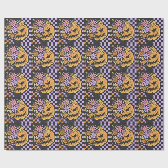 Papel De Presente Floral Fall Pumpkin Halloween (Aberto)