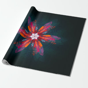 Papel De Presente Floral Flores de Mandala Laranja Vermelho Abstrato