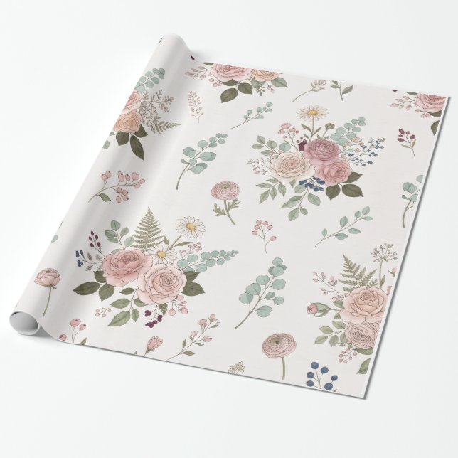 Papel de Presente Floral Fofo – Envoltório de Padr (Desenrolado)