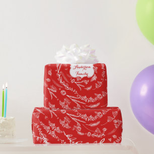 Papel De Presente Floral Folk Art Antler Padrão Vermelho de Natal