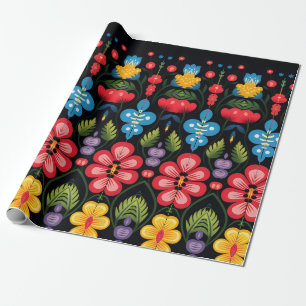 Papel De Presente Floral Folk Art Modern