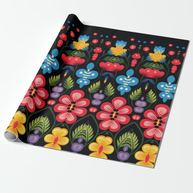 Papel De Presente Floral Folk Art Modern (Desenrolado)
