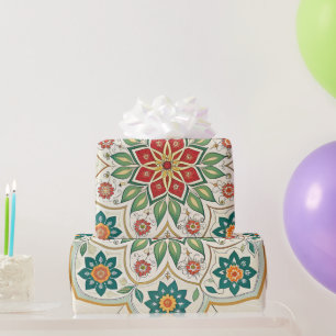 Papel De Presente Floral Islâmico Verde Vermelho Elegante