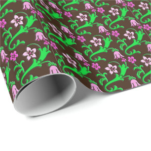 Papel De Presente Floral jacobão - rosa, verde, chocolate