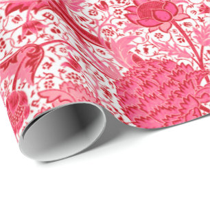 Papel De Presente Floral Jacobean de William Morris, rosa do coral