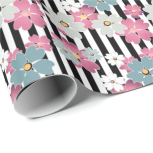 Papel De Presente Floral, listrado
