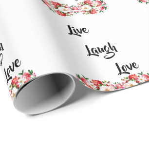 Papel De Presente Floral "Live, Laugh, Love"