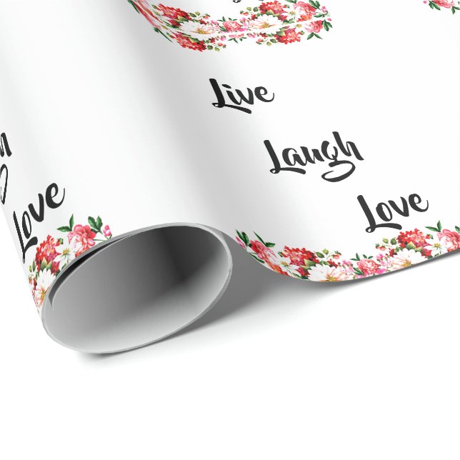 Papel De Presente Floral "Live, Laugh, Love" (Ponta do rolo)