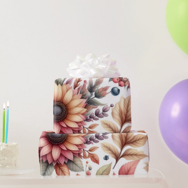 Papel De Presente Floral Mal-humorado Brilhante em Branco (Presentes para festas)