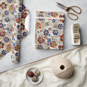 Papel De Presente Floral Metálico 3D com Cores Douradas e Negrito