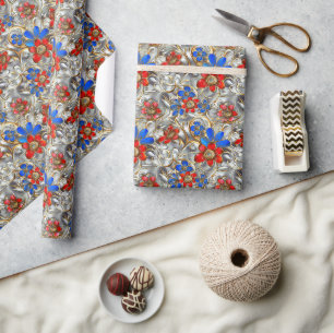 Papel De Presente Floral Metálico 3D com Cores Douradas e Negrito