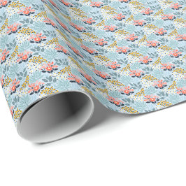 Papel De Presente Floral Moderno em Azul