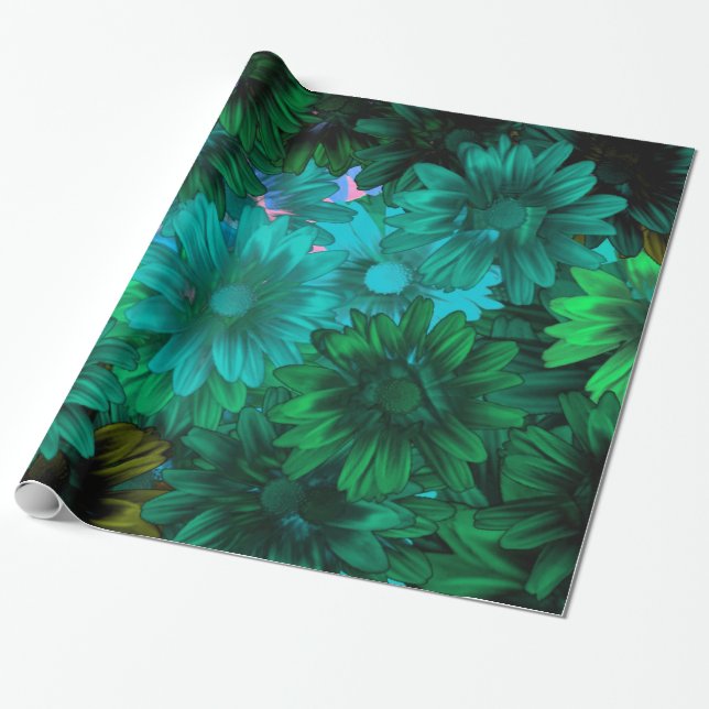 Papel De Presente Floral moderno verde (Desenrolado)