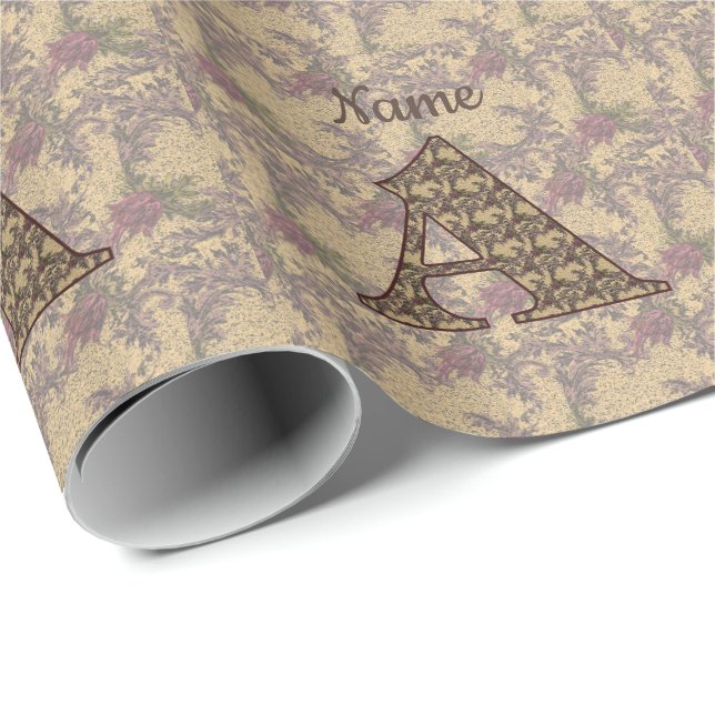 Papel De Presente Floral Monogram Initial A Elegant Your Name   (Ponta do rolo)