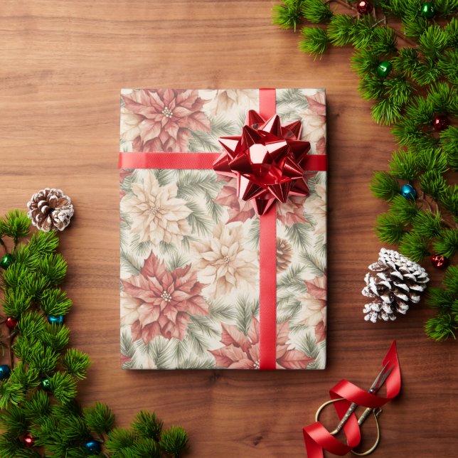 Papel De Presente Floral Natal Vermelho Verde Quente (Presente de Natal)