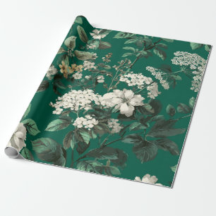 Papel De Presente Floral Ousado Vintage Botânico Branco Verde Rústic