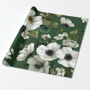 Papel De Presente Floral Ousado Vintage Botânico Branco Verde Rústic