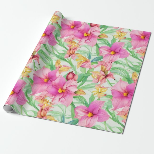 Papel De Presente Floral Padrão Naupaka Flores (Desenrolado)