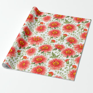 Papel De Presente Floral Padrão Zinnia Flores