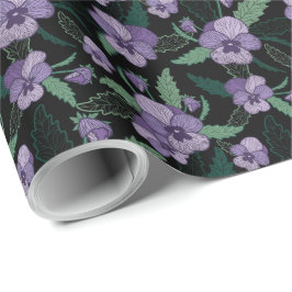 Papel De Presente Floral Pansy com Folhagem em Fundo Escuro